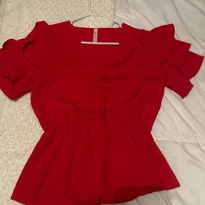 mts Red Ruffle Sleeve Peplum Top